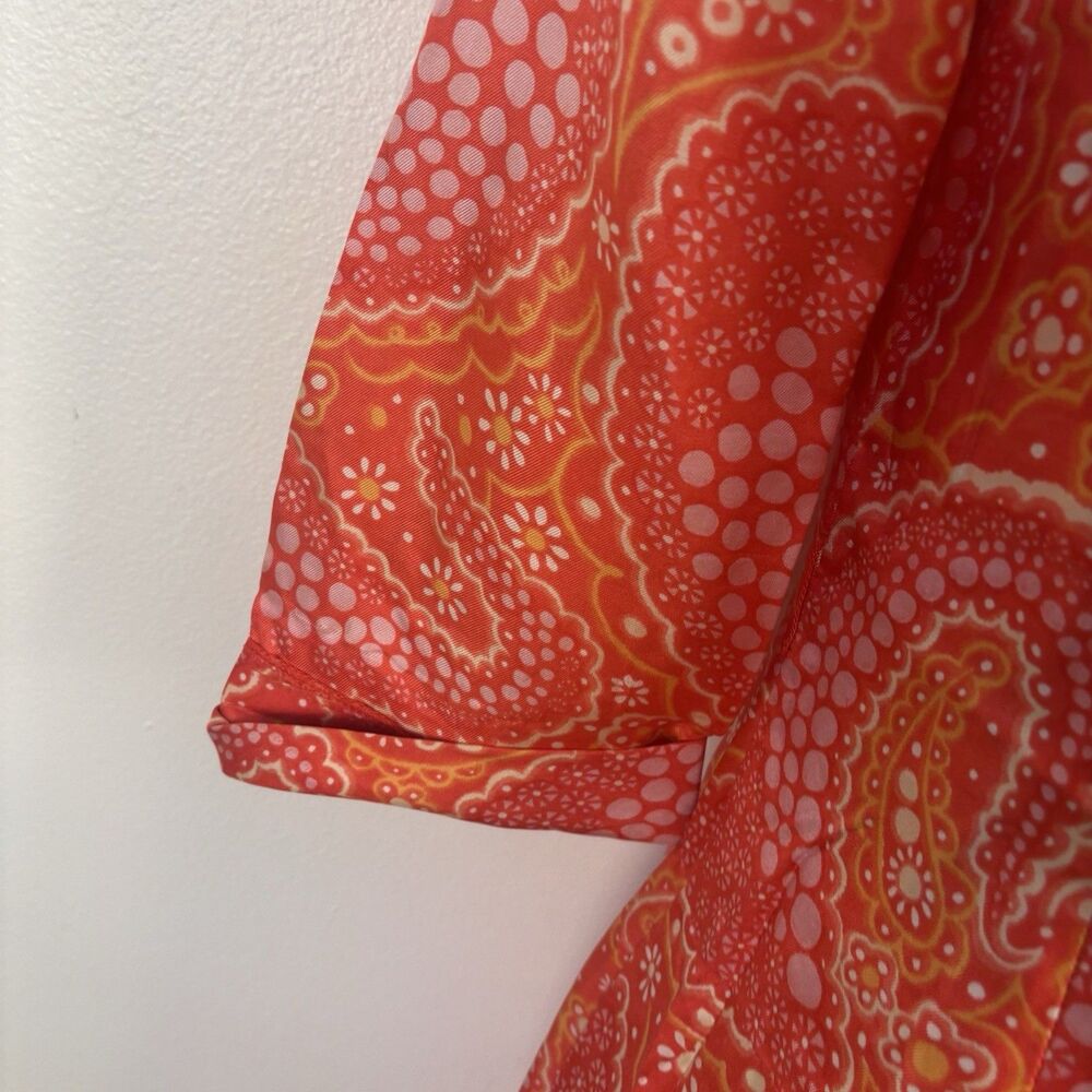 VTG 60s Mod Sheath Dress Orange Pink Psychedelic Paisley Silky Union Made S/6 - Picture 3 of 11